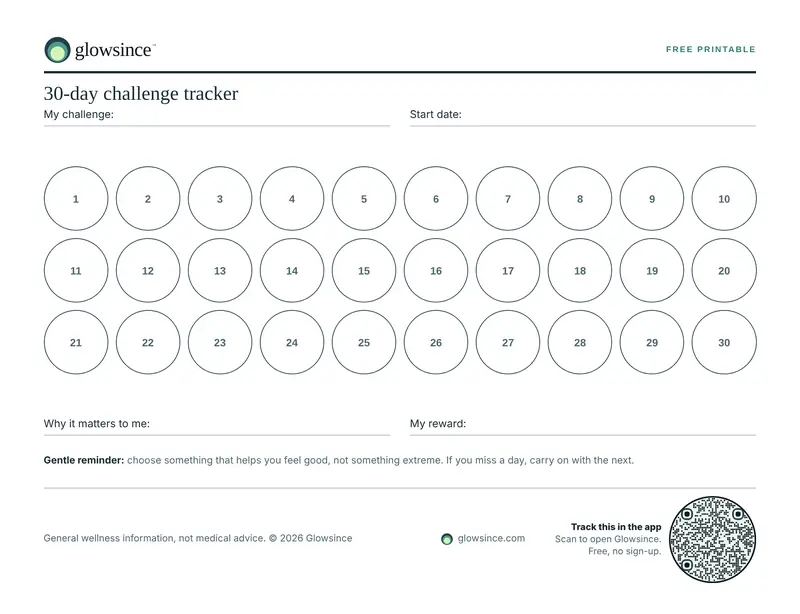Preview of the 30-day challenge tracker printable