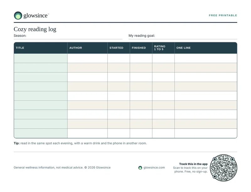 Preview of the Cozy reading log printable