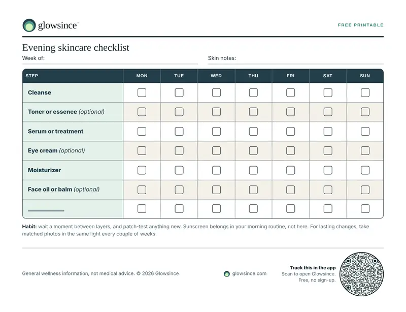 Preview of the Evening skincare checklist printable