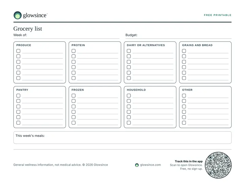 Preview of the Grocery list printable