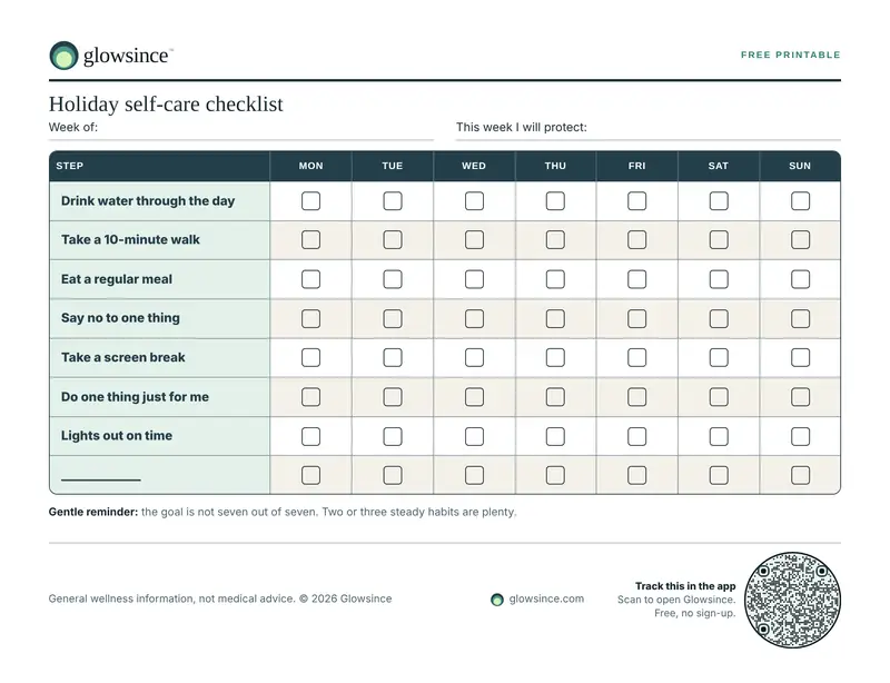 Preview of the Holiday self-care checklist printable