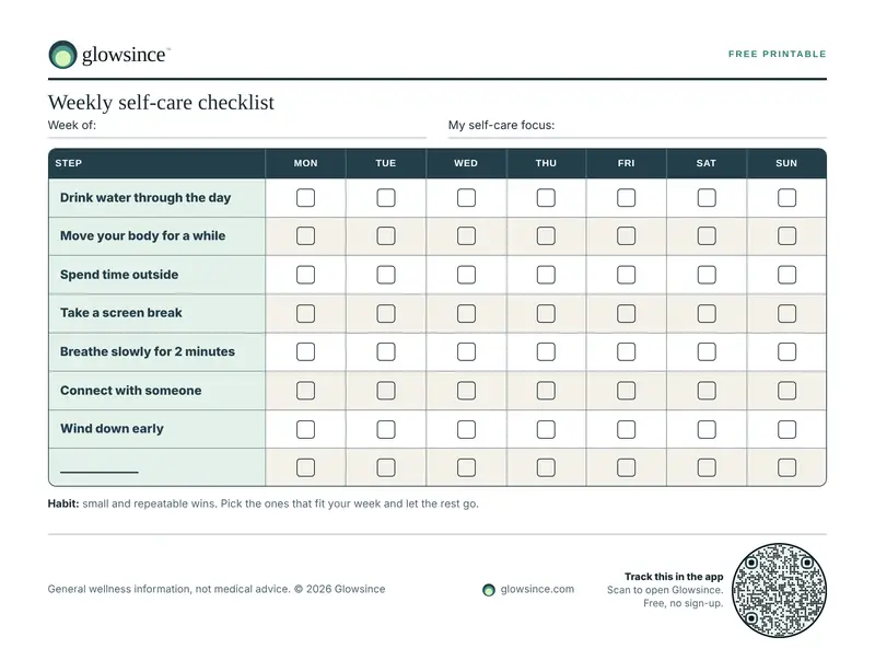 Preview of the Weekly self-care checklist printable