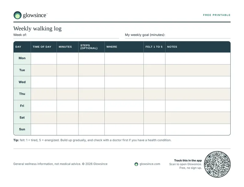 Preview of the Weekly walking log printable