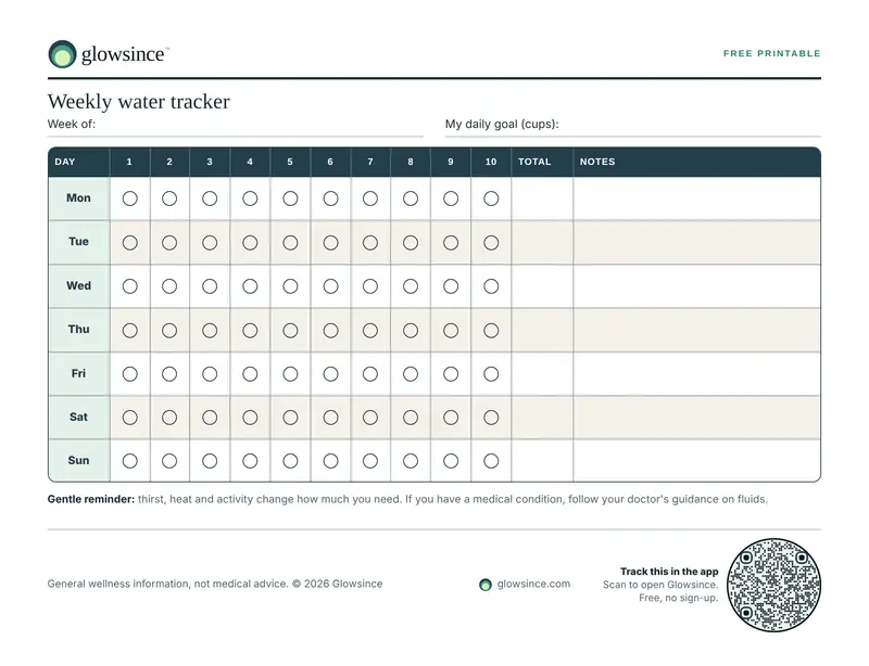 Preview of the Weekly water tracker printable