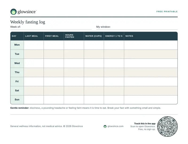 Preview of the Weekly fasting log printable